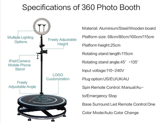 80 100 115 सेमी पार्टी स्लो रोटेटिंग स्पिनिंग कैमरा 360 डिग्री फोटो बूथ फोटोबूथ स्वचालित वीडियो 360 स्पिनर बूथ